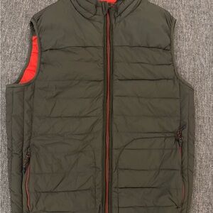 Gap Men's Puffer Vest Olive Green Orange Lining Small